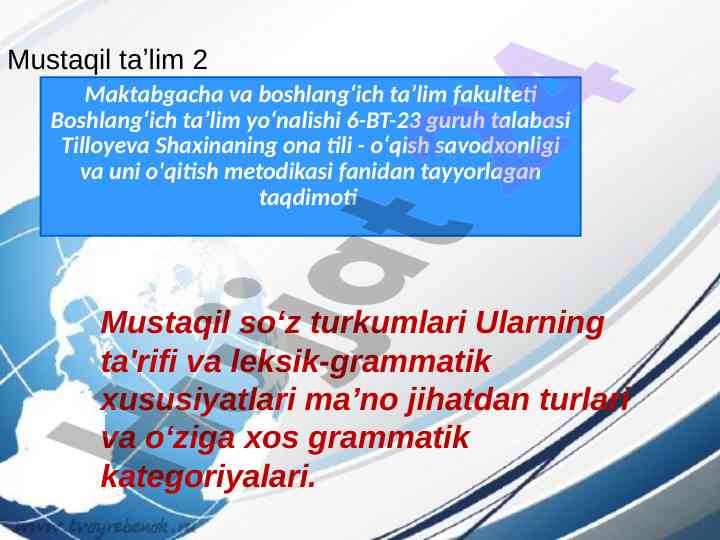 Ona tili - o'qish savodxonligi metodikasi taqdimoti