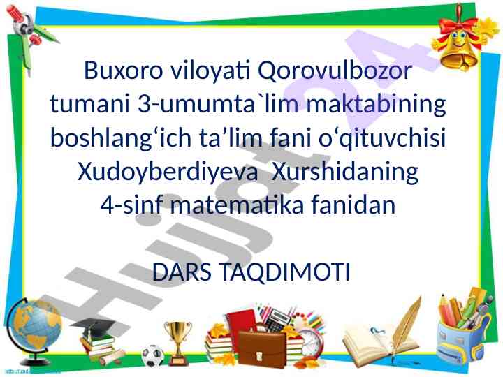 Matematika fanidan 4-sinf dars taqdimoti