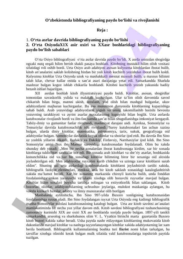 Bibliografiyaning paydo bo‘lishi va rivojlanishi