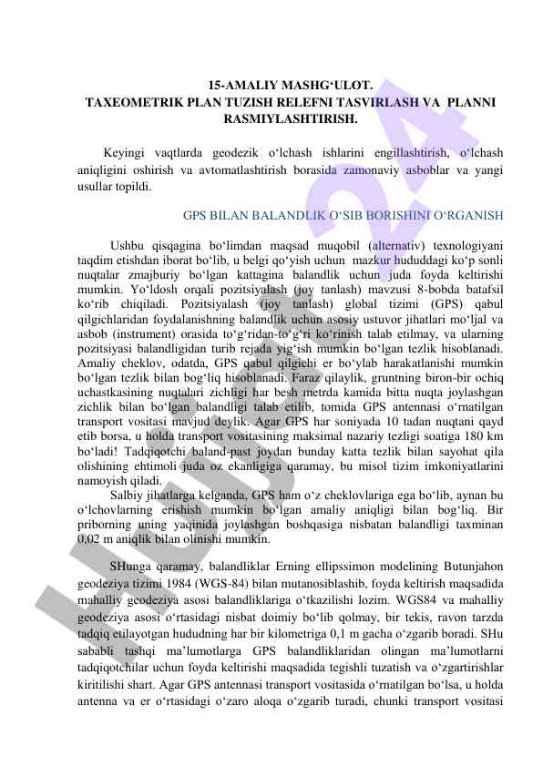 Taxeometrik plan tuzish va relefni tasvirlash