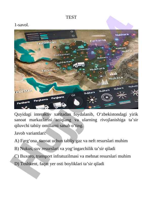 O‘zbekistondagi sanoat markazlari va tabiiy omillar