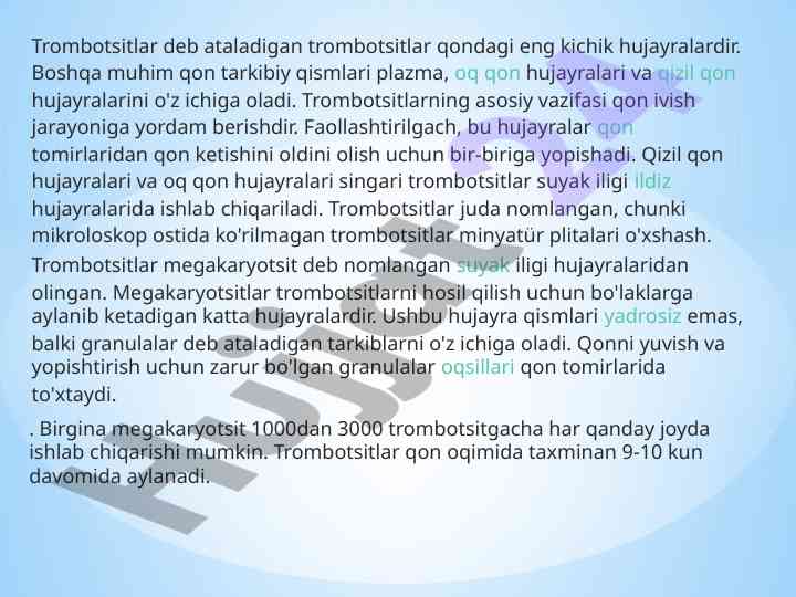 Trombotsitlar va ularning qondagi rol