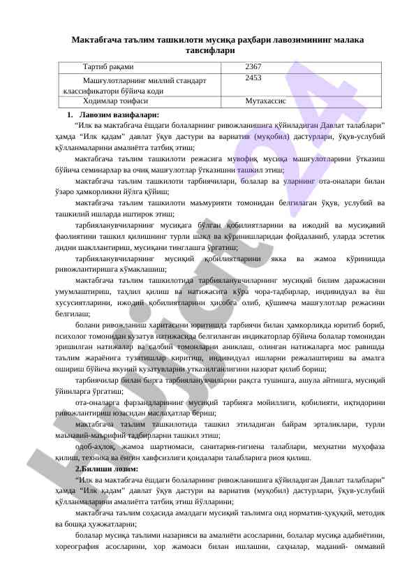 Мусиқа раҳбари лавозими: малака тавсифлари ва стандартлар