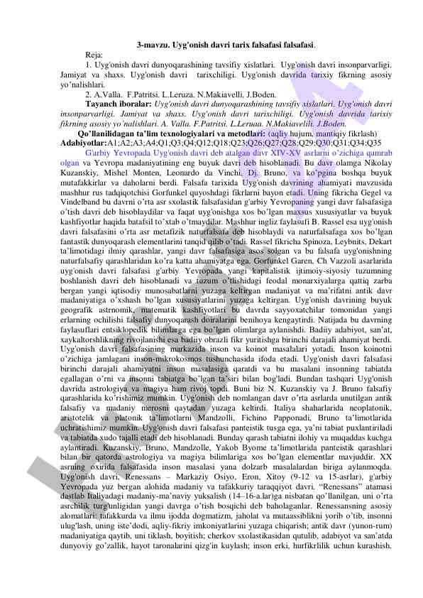 Uyg'onish davri tarix falsafasi tahlili