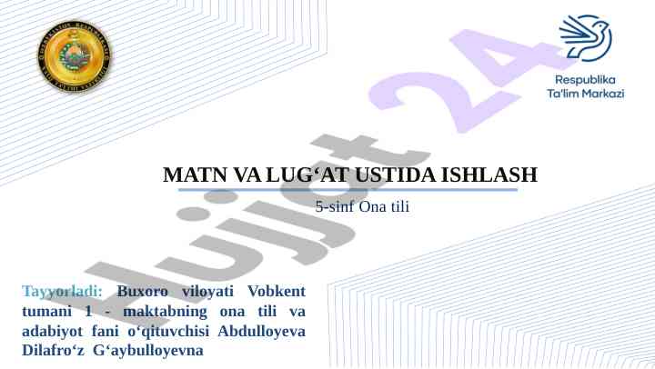 Ona tili ustida ishlash metodlari va rejalari