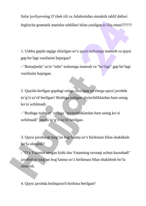 O’zbek tili sintaktik tahlil va gramatik matinlar