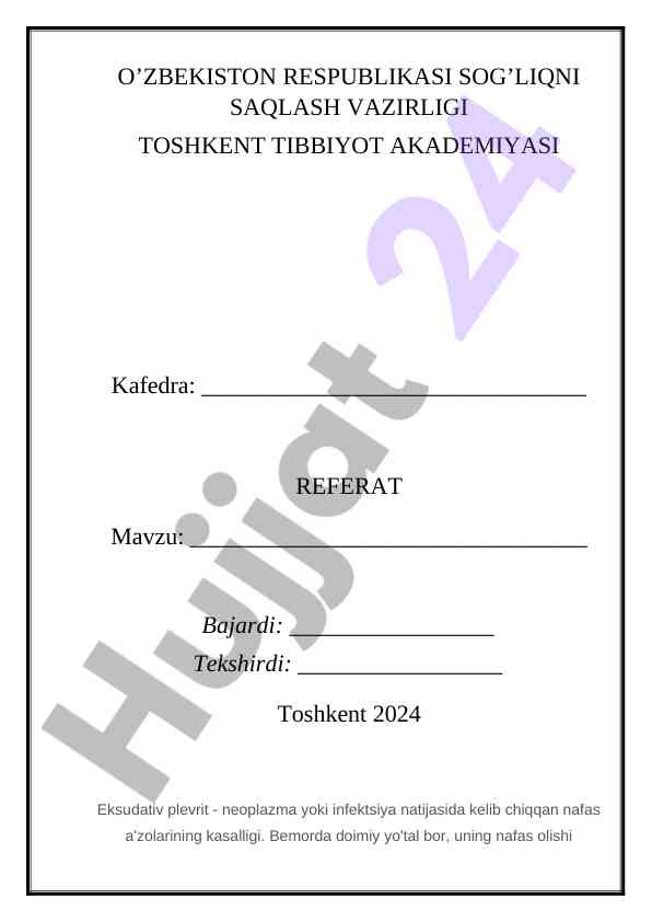 Eksudativ plevrit kasalligi haqida ma'lumot