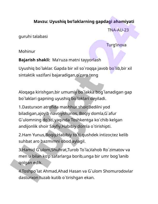Uyushiq bo‘laklarning gapdagi ahamiyati