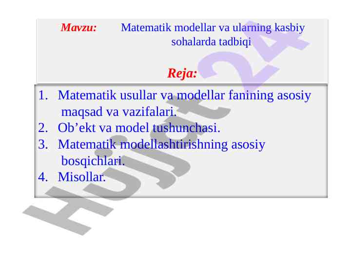 Matematik Modellar Va Ularning Tadbiqi