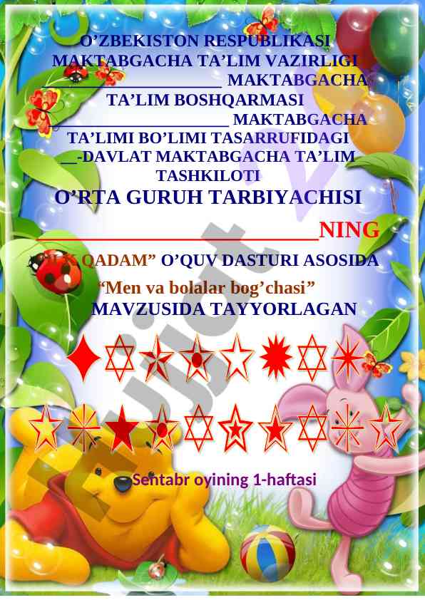 Ilk qadam o'quv dasturi bolalar bog'chasi uchun