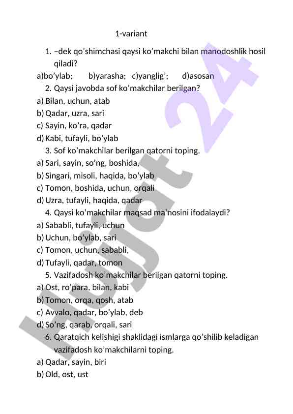Ko'makchilarni aniqlash bo'yicha mashqlar