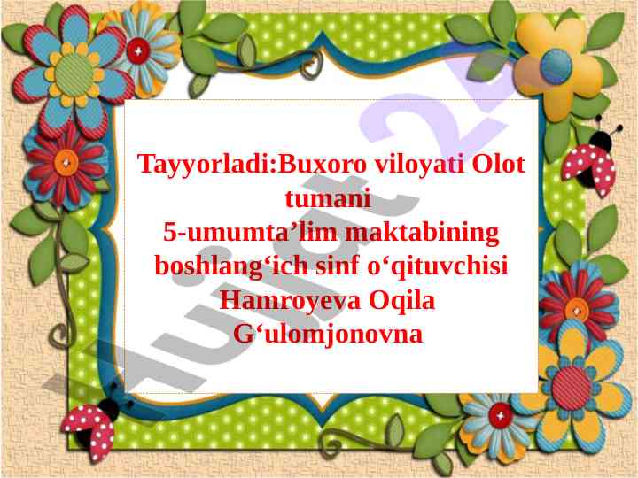 Sinfdan tashqari o‘qish mavzu bo‘yicha ishlar