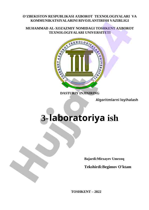 Algoritmlarni loyihalash 3-laboratoriya ish