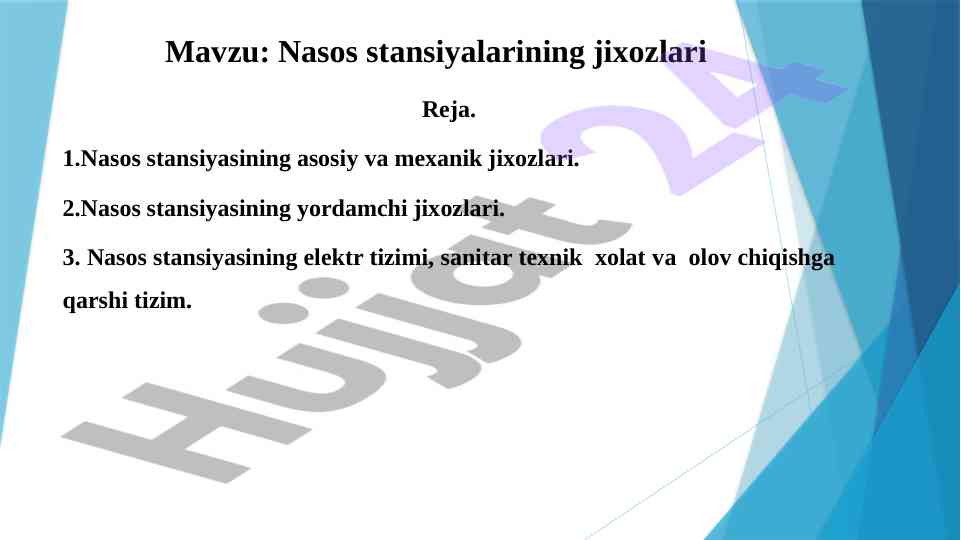 Nasos stansiyalarining jixozlari tahlili