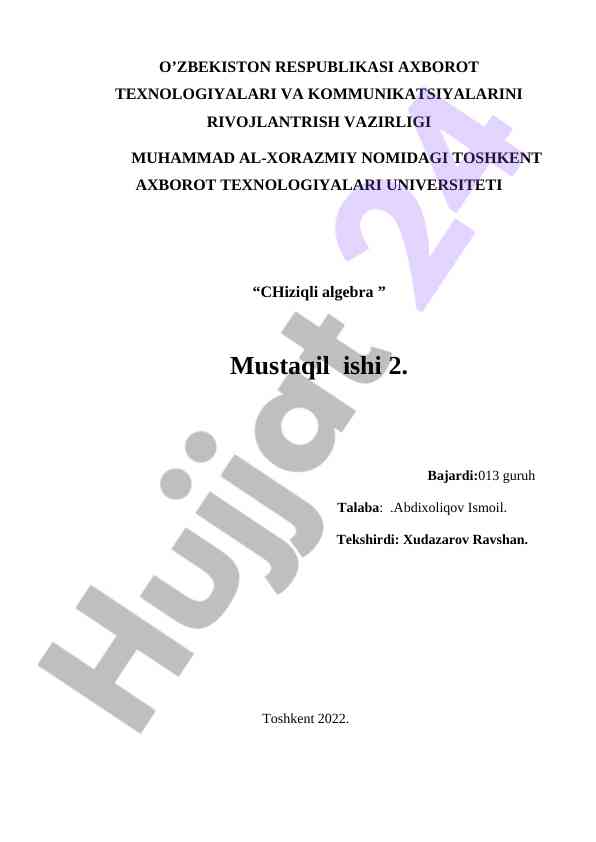 Chiziqli algebra mustaqil ish 2