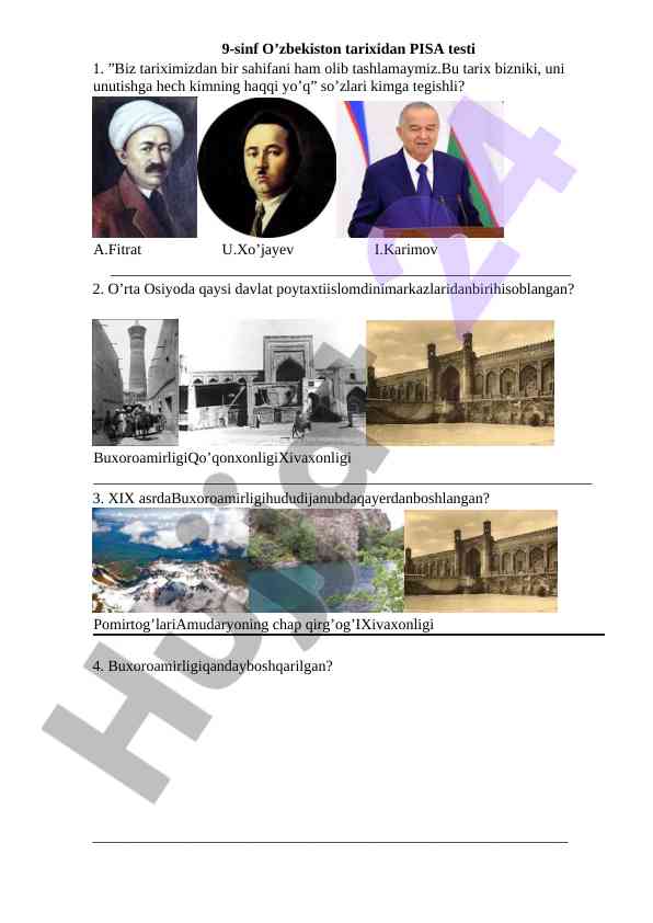 Pisa testi o’zbekiston tarixi bo’yicha 9-sinf