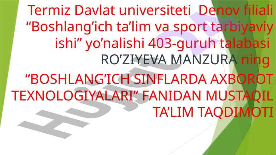 Boshlang'ich sinflarda axborot texnologiyalari