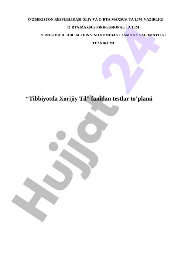 Tibbiyotda xorijiy til testlar to'plami