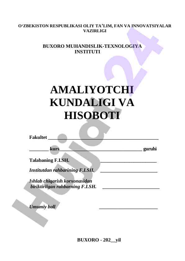 Malakaviy amaliyotchi kundaligi va hisoboti