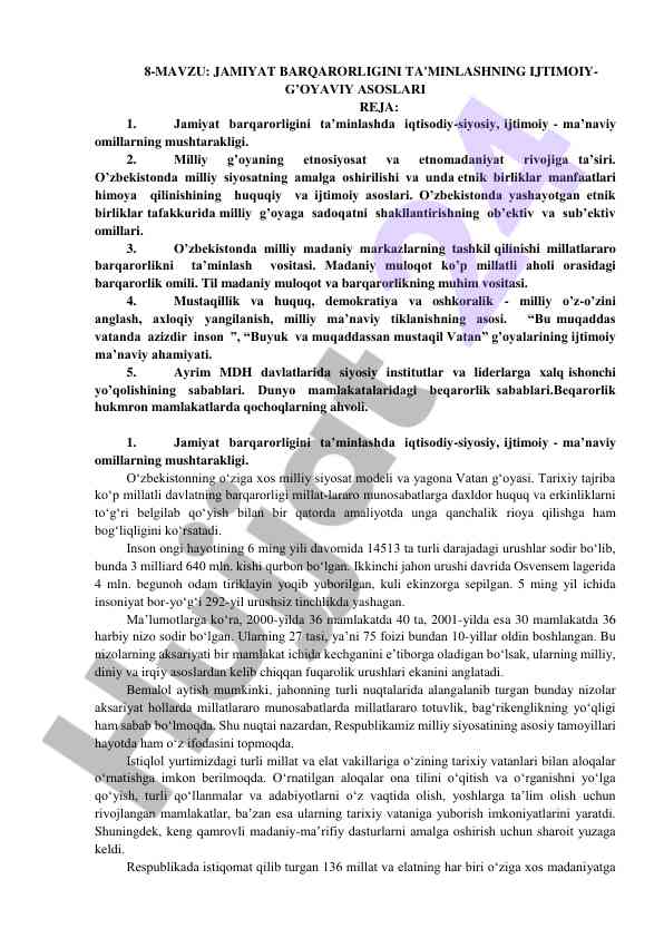 Jamiat barqarorligini ta'minlashning ijtimoiy asoslari