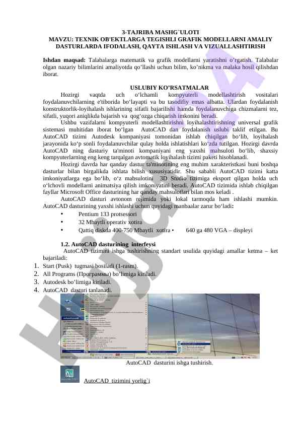 Grafik modellarni autocad dasturida yaratish