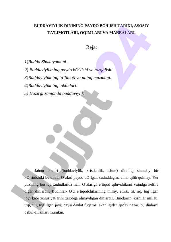 Buddaviylik dinining tarixi va ta'limotlari