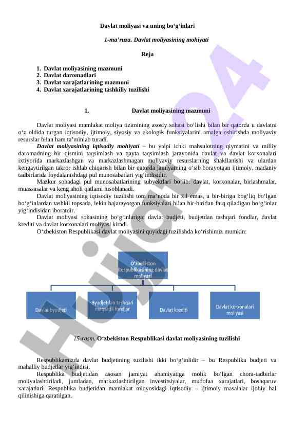 Davlat moliyasi va uning bo‘g‘inlari ma’ruza