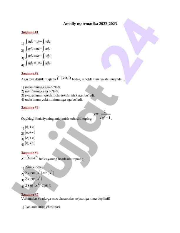 Amaliy matematikada funktsiyalarni tahlil qilish