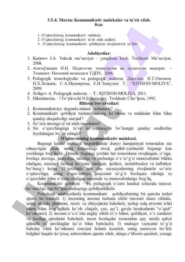 Kommunikativ malakalar va ta’sir etish usullari