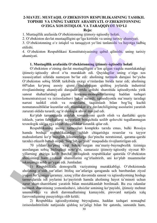 Mustaqil o‘zbekiston respublikasining tarixiy ahamiyati