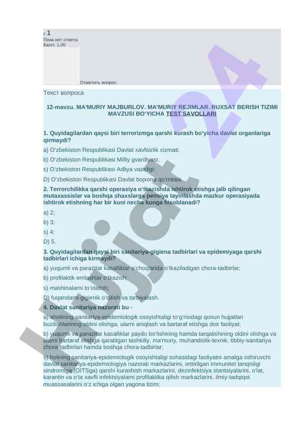 Terrorizmga qarshi kurash test savollari
