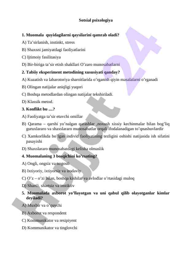 Sotsial psixologiya test savollari