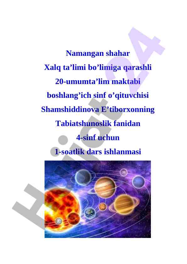 Sayyoralar haqida dars ishlanmasi 4-sinf uchun