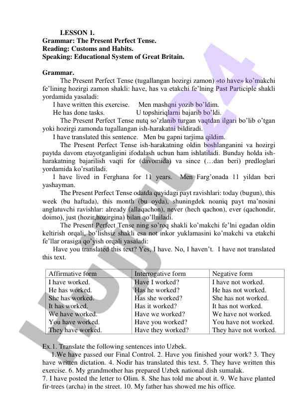 Understanding the present perfect tense in english
