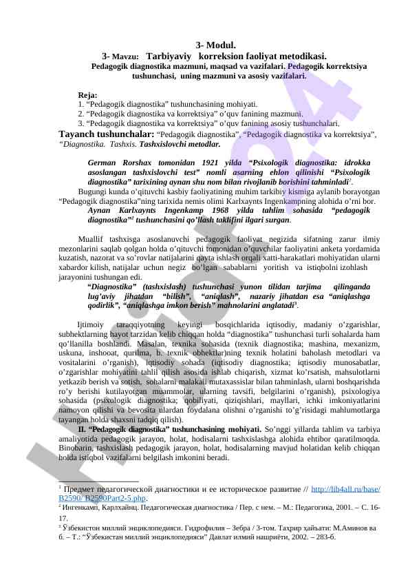 Pedagogik diagnostika va korreksiya metodikasi