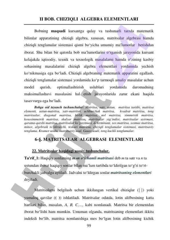 Chiziqli algebra elementlari bo‘yicha o‘quv darslari