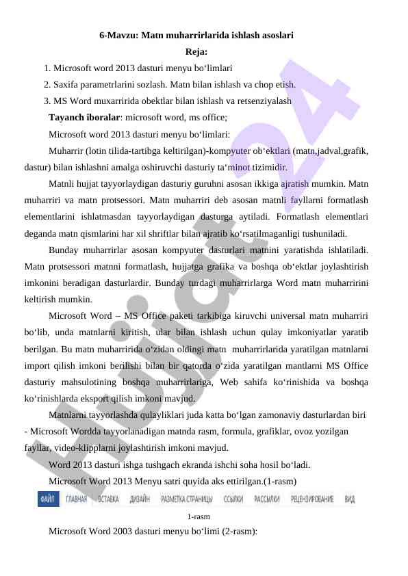 Matn muharrirlarida ishlash asoslari va ms word