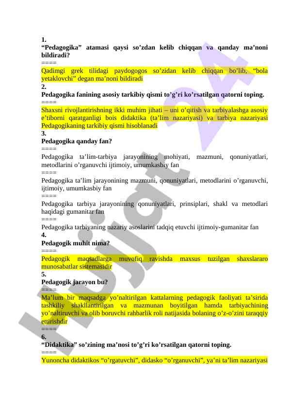Pedagogika fanining asosiy qismlari va ta’rifi