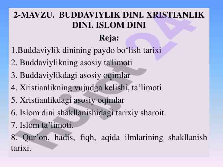 Buddaviylik, xristianlik va islom dinlari tarixi