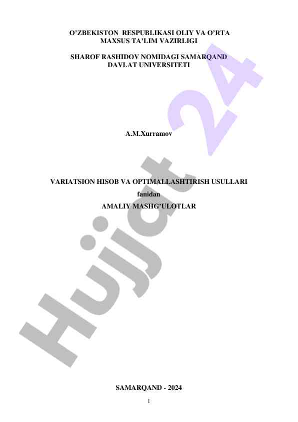 Variatsion hisob va optimallashtirish uslublari amaliy mashg‘ulotlar