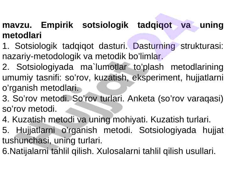 Empirik sotsiologik tadqiqot metodlari va tahlili
