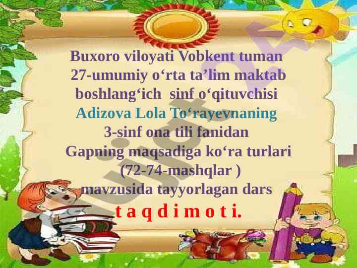 Gapning maqsadiga ko‘ra turlari mavzusida dars