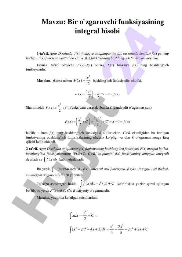 O'zgaruvchi funksiyalarining integral hisobi