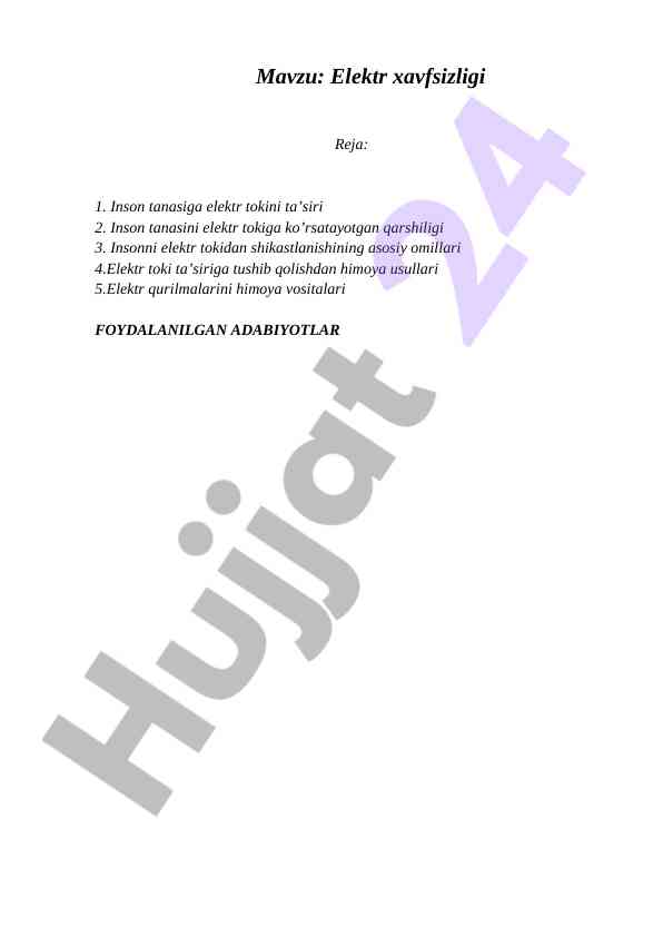 Elektr xavfsizligi haqida referat