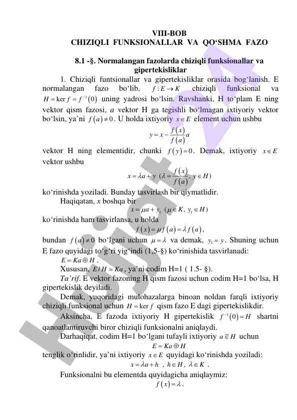 Chiziqli funktsionallar va gipertekisliklar