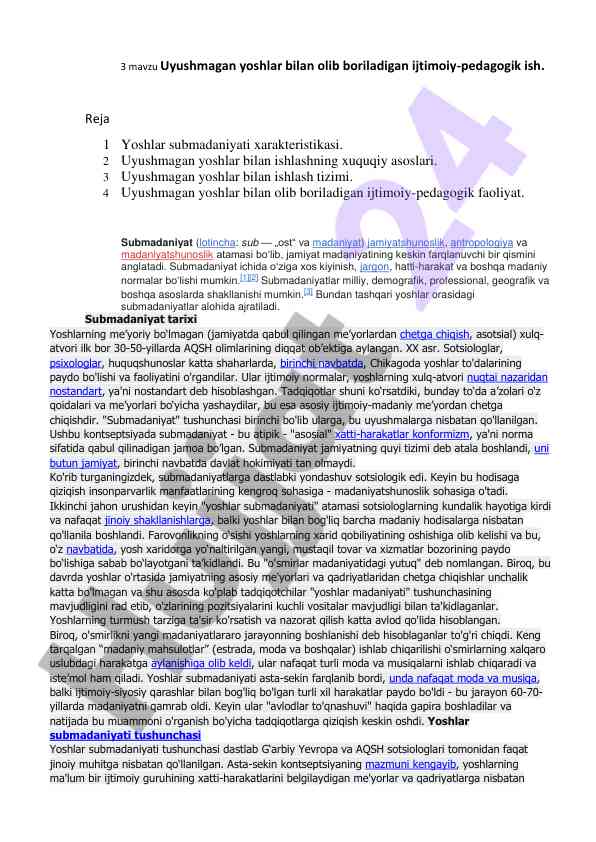 Uyushmagan yoshlar bilan ijtimoiy-pedagogik ish