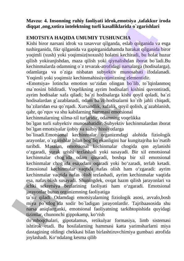 Insonning ruhiy faoliyati va emotsiya tushunchasi