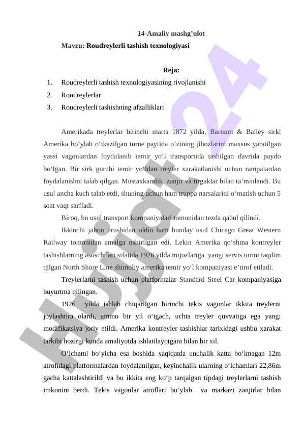 Roudreylerli tashish texnologiyasining rivojlanishi