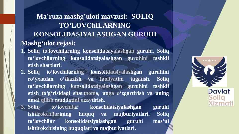 Soliq to‘lovchilarning konsolidatsiyalashgan guruhi