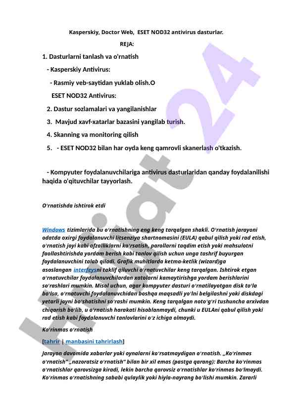 Antivirus dasturlarini o‘rnatish va sozlash